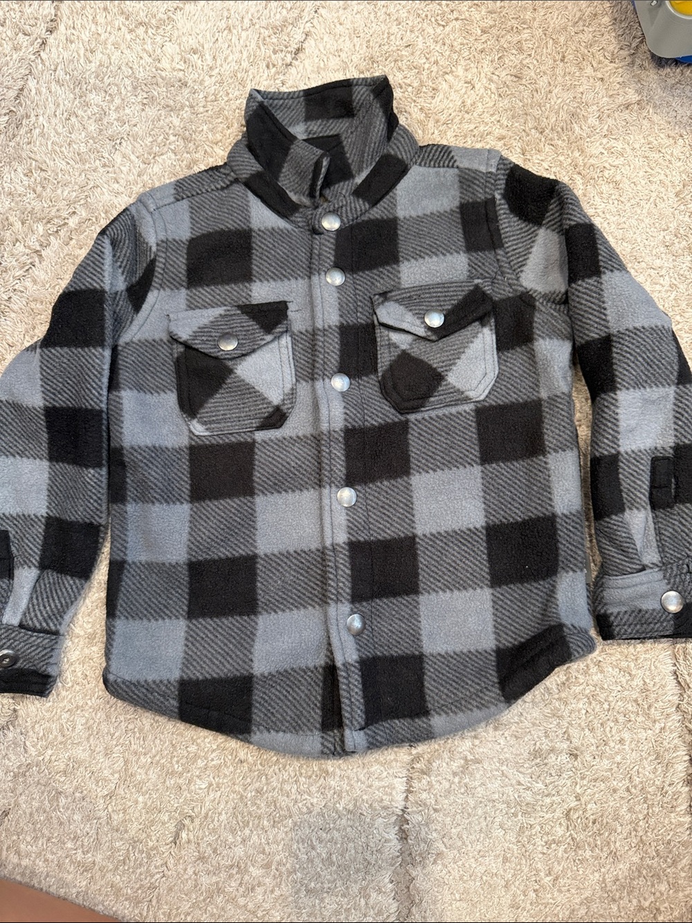 Eddie Bauer Kids Black & Gray Plaid Button-Up Shacket